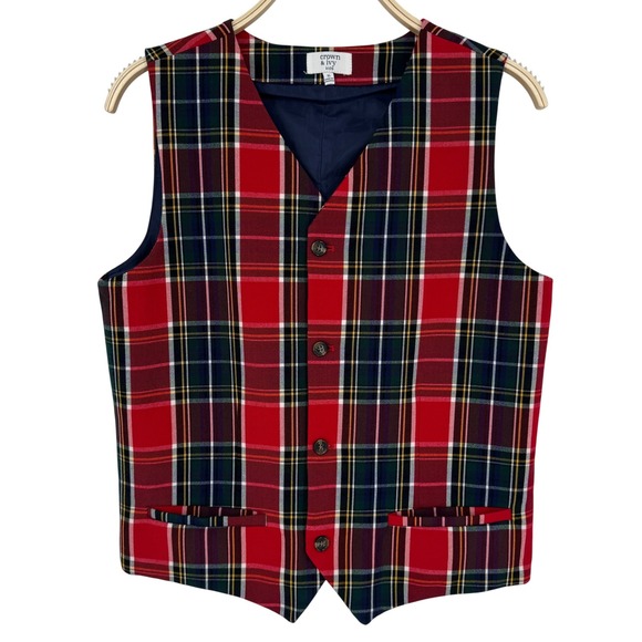 Crown & Ivy Kids Vest XL Red Plaid Button Front Lined Holiday Christmas Tartan - Picture 1 of 8